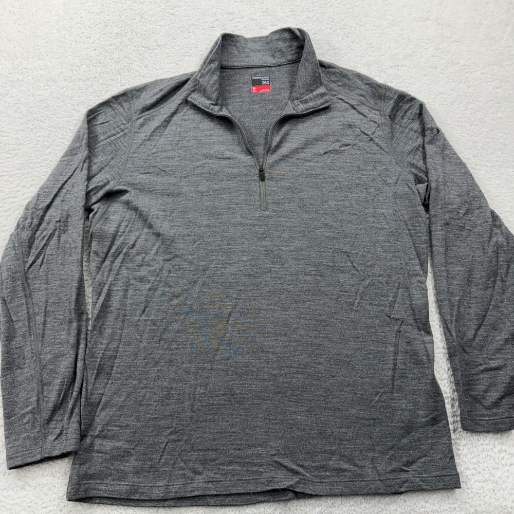 Icebreaker Merino 260 Mens XL‎ Quarter Zip Base Layer Long Sleeve Gray Wool Top